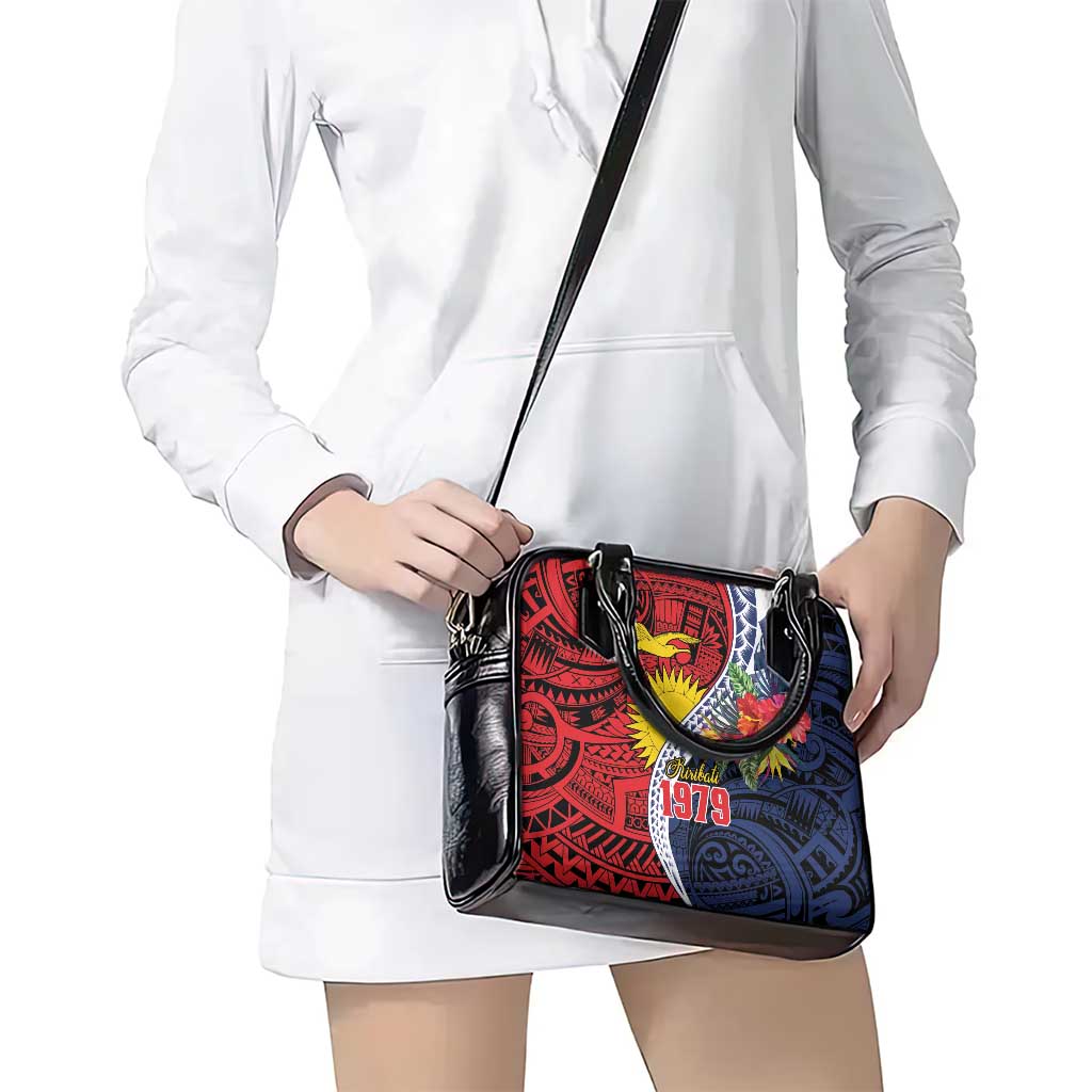 Flag of Kiribati Polynesian Pattern Shoulder Handbag Est 1979 With Tropical Flowers