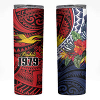 Flag of Kiribati Polynesian Pattern Skinny Tumbler Est 1979 With Tropical Flowers LT9 Red - Polynesian Pride