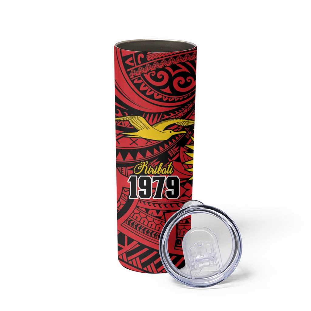 Flag of Kiribati Polynesian Pattern Skinny Tumbler Est 1979 With Tropical Flowers LT9 - Polynesian Pride