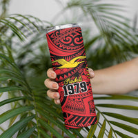Flag of Kiribati Polynesian Pattern Skinny Tumbler Est 1979 With Tropical Flowers LT9 - Polynesian Pride