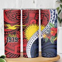 Flag of Kiribati Polynesian Pattern Skinny Tumbler Est 1979 With Tropical Flowers LT9 - Polynesian Pride