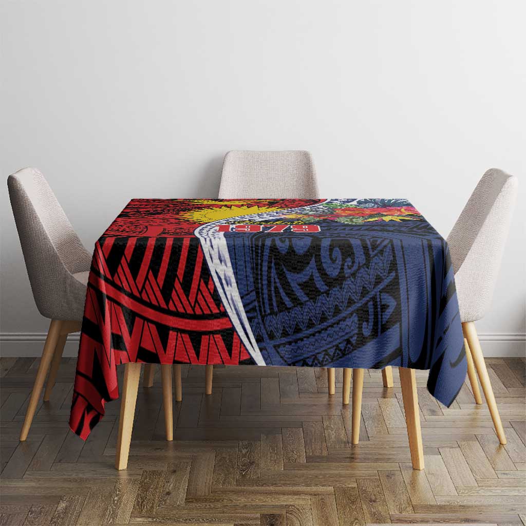Flag of Kiribati Polynesian Pattern Tablecloth Est 1979 With Tropical Flowers LT9 - Polynesian Pride