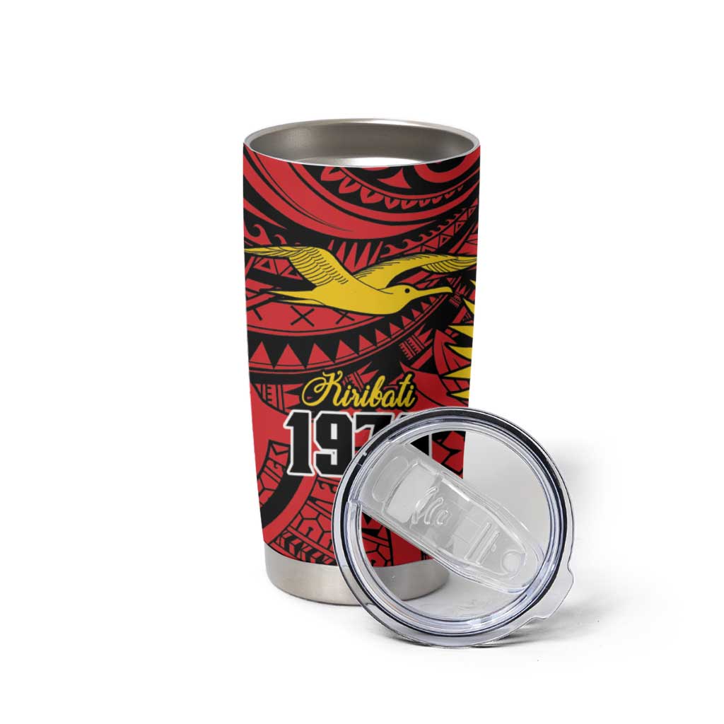 Flag of Kiribati Polynesian Pattern Tumbler Cup Est 1979 With Tropical Flowers