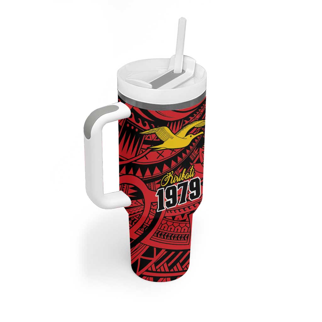 Flag of Kiribati Polynesian Pattern Tumbler With Handle Est 1979 With Tropical Flowers