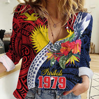 Flag of Kiribati Polynesian Pattern Women Casual Shirt Est 1979 With Tropical Flowers LT9 Female Red - Polynesian Pride