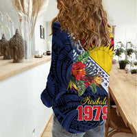 Flag of Kiribati Polynesian Pattern Women Casual Shirt Est 1979 With Tropical Flowers LT9 - Polynesian Pride