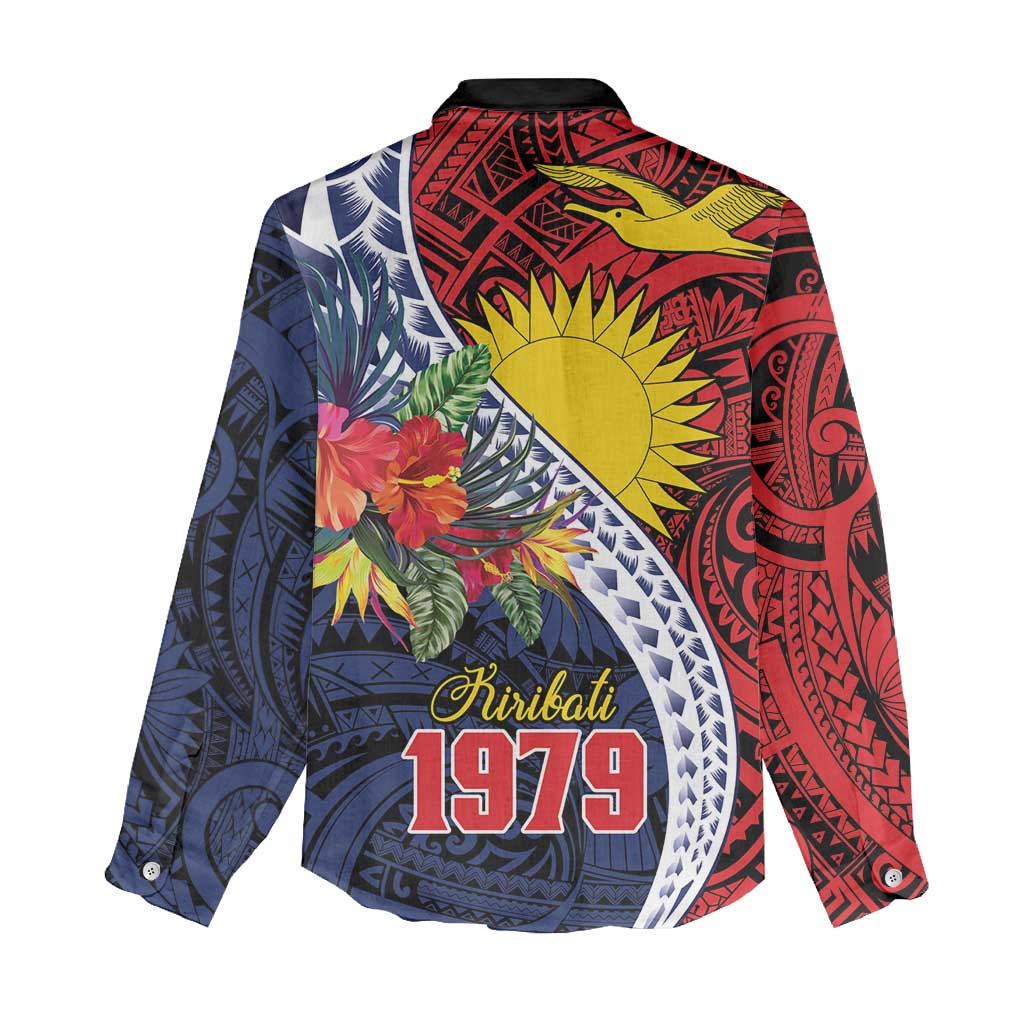 Flag of Kiribati Polynesian Pattern Women Casual Shirt Est 1979 With Tropical Flowers LT9 - Polynesian Pride