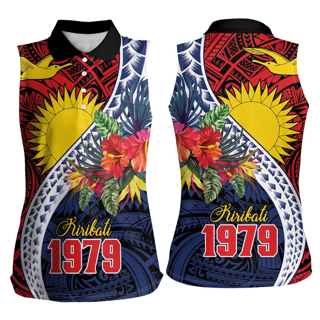 Flag of Kiribati Polynesian Pattern Women Sleeveless Polo Shirt Est 1979 With Tropical Flowers LT9 - Polynesian Pride