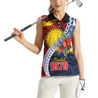 Flag of Kiribati Polynesian Pattern Women Sleeveless Polo Shirt Est 1979 With Tropical Flowers LT9 - Polynesian Pride