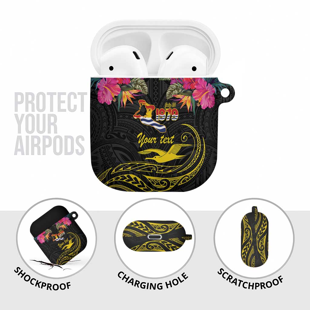 Kiribati Independence Day Personalised AirPods Case Gold Frigatebird with Polynesian Pattern - Polynesian Pride