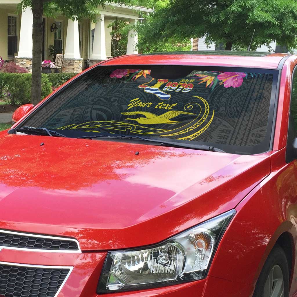 Kiribati Independence Day Personalised Auto Sun Shade Gold Frigatebird with Polynesian Pattern - Polynesian Pride