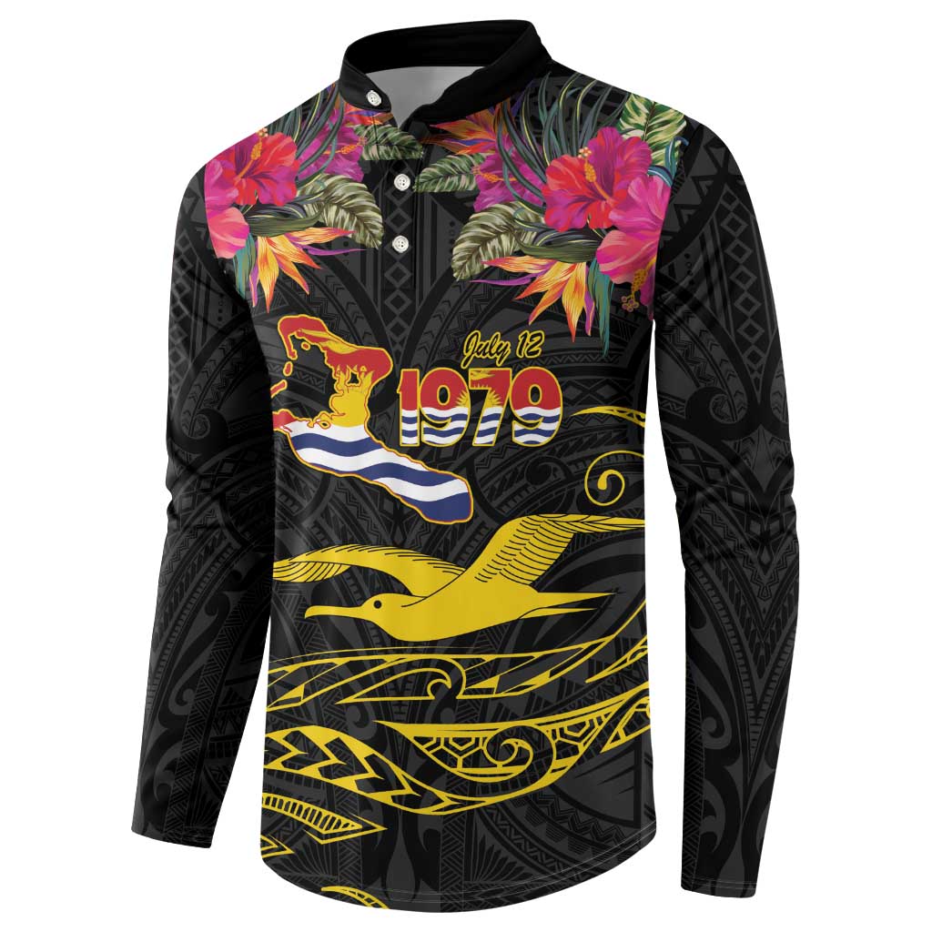 Kiribati Independence Day Personalised Button Sweatshirt Gold Frigatebird with Polynesian Pattern
