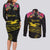 Kiribati Independence Day Personalised Couples Matching Long Sleeve Bodycon Dress and Long Sleeve Button Shirt Gold Frigatebird with Polynesian Pattern