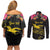Kiribati Independence Day Personalised Couples Matching Off Shoulder Short Dress and Long Sleeve Button Shirt Gold Frigatebird with Polynesian Pattern