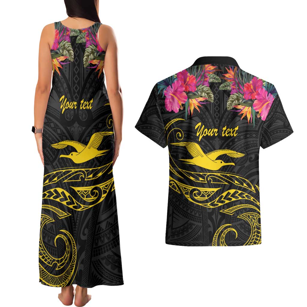 Kiribati Independence Day Personalised Couples Matching Tank Maxi Dress and Hawaiian Shirt Gold Frigatebird with Polynesian Pattern LT9 - Polynesian Pride