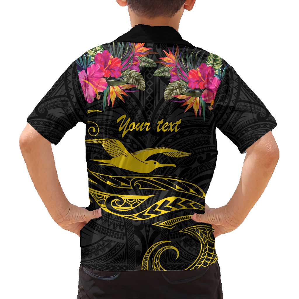 Kiribati Independence Day Personalised Family Matching Long Sleeve Bodycon Dress and Hawaiian Shirt Gold Frigatebird with Polynesian Pattern LT9 - Polynesian Pride