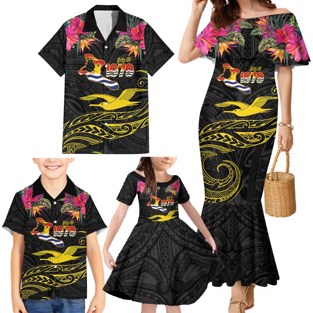 Kiribati Independence Day Personalised Family Matching Mermaid Dress and Hawaiian Shirt Gold Frigatebird with Polynesian Pattern LT9 - Polynesian Pride