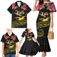 Kiribati Independence Day Personalised Family Matching Mermaid Dress and Hawaiian Shirt Gold Frigatebird with Polynesian Pattern LT9 - Polynesian Pride