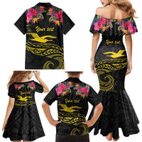 Kiribati Independence Day Personalised Family Matching Mermaid Dress and Hawaiian Shirt Gold Frigatebird with Polynesian Pattern LT9 - Polynesian Pride