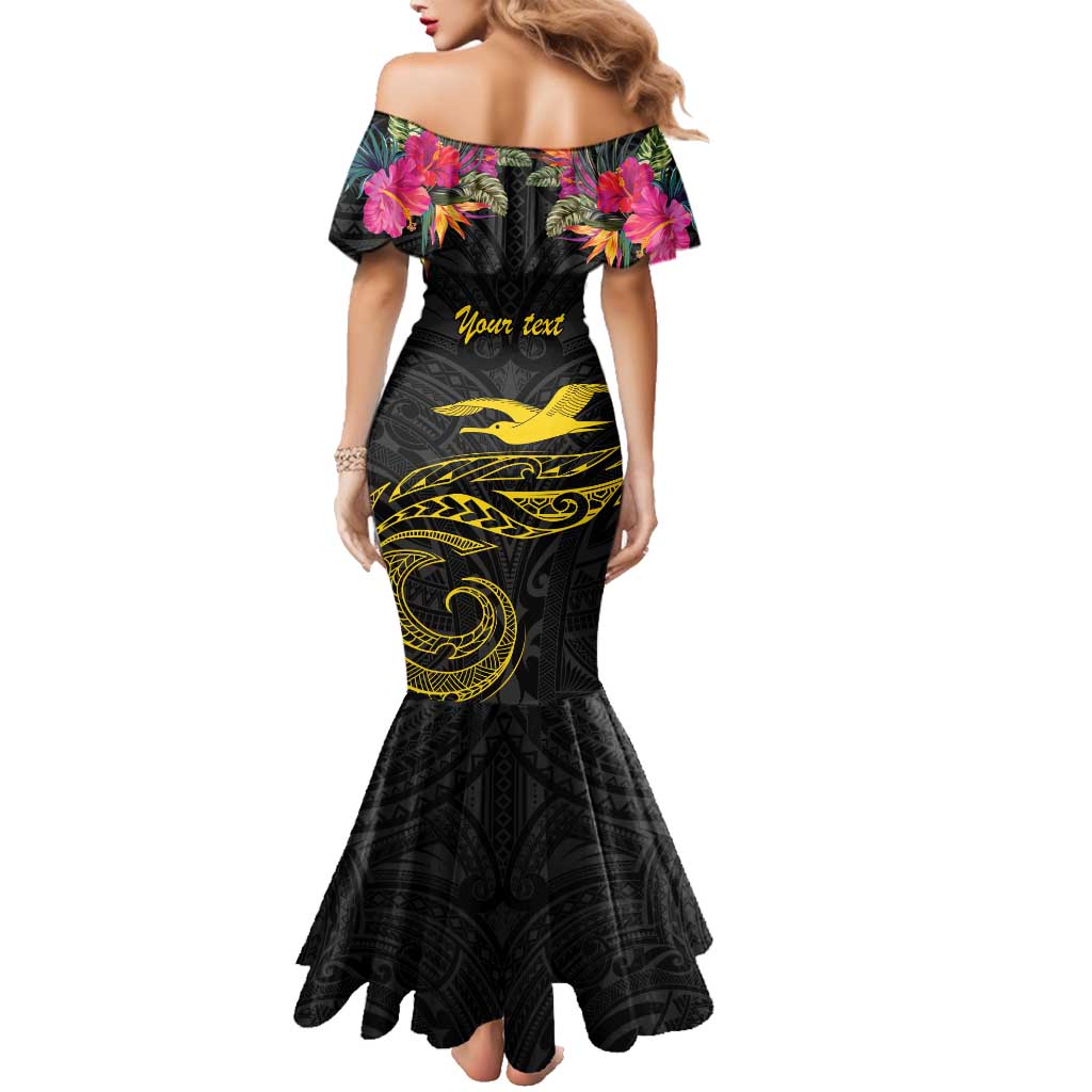 Kiribati Independence Day Personalised Family Matching Mermaid Dress and Hawaiian Shirt Gold Frigatebird with Polynesian Pattern LT9 - Polynesian Pride