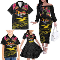 Kiribati Independence Day Personalised Family Matching Off The Shoulder Long Sleeve Dress and Hawaiian Shirt Gold Frigatebird with Polynesian Pattern LT9 - Polynesian Pride