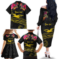 Kiribati Independence Day Personalised Family Matching Off The Shoulder Long Sleeve Dress and Hawaiian Shirt Gold Frigatebird with Polynesian Pattern LT9 - Polynesian Pride