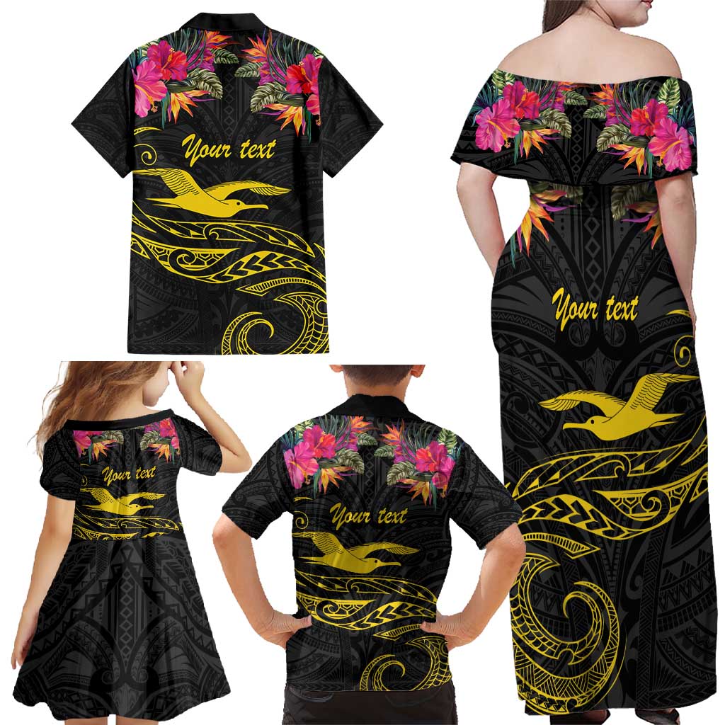 Kiribati Independence Day Personalised Family Matching Off Shoulder Maxi Dress and Hawaiian Shirt Gold Frigatebird with Polynesian Pattern LT9 - Polynesian Pride
