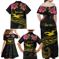 Kiribati Independence Day Personalised Family Matching Off Shoulder Maxi Dress and Hawaiian Shirt Gold Frigatebird with Polynesian Pattern LT9 - Polynesian Pride