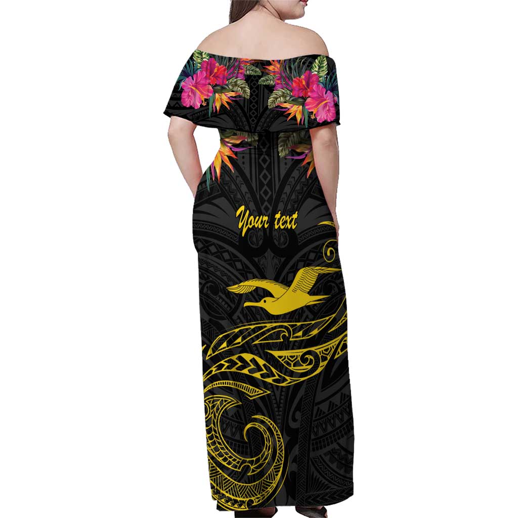 Kiribati Independence Day Personalised Family Matching Off Shoulder Maxi Dress and Hawaiian Shirt Gold Frigatebird with Polynesian Pattern LT9 - Polynesian Pride