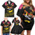 Kiribati Independence Day Personalised Family Matching Off Shoulder Short Dress and Hawaiian Shirt Gold Frigatebird with Polynesian Pattern