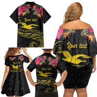 Kiribati Independence Day Personalised Family Matching Off Shoulder Short Dress and Hawaiian Shirt Gold Frigatebird with Polynesian Pattern LT9 - Polynesian Pride