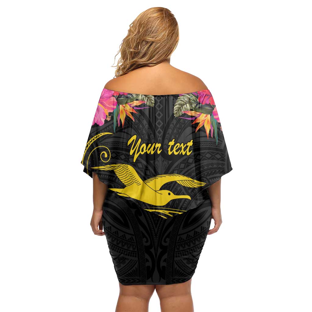 Kiribati Independence Day Personalised Family Matching Off Shoulder Short Dress and Hawaiian Shirt Gold Frigatebird with Polynesian Pattern LT9 - Polynesian Pride