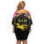 Kiribati Independence Day Personalised Family Matching Off Shoulder Short Dress and Hawaiian Shirt Gold Frigatebird with Polynesian Pattern