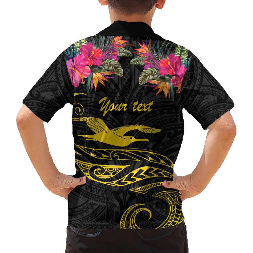 Kiribati Independence Day Personalised Family Matching Short Sleeve Bodycon Dress and Hawaiian Shirt Gold Frigatebird with Polynesian Pattern LT9 - Polynesian Pride