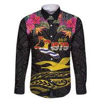 Kiribati Independence Day Personalised Family Matching Short Sleeve Bodycon Dress and Hawaiian Shirt Gold Frigatebird with Polynesian Pattern LT9 Dad's Shirt - Long Sleeve Black - Polynesian Pride