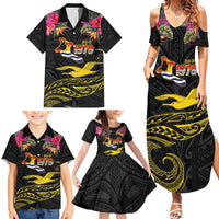 Kiribati Independence Day Personalised Family Matching Summer Maxi Dress and Hawaiian Shirt Gold Frigatebird with Polynesian Pattern LT9 - Polynesian Pride