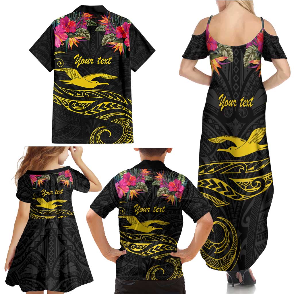Kiribati Independence Day Personalised Family Matching Summer Maxi Dress and Hawaiian Shirt Gold Frigatebird with Polynesian Pattern LT9 - Polynesian Pride