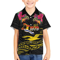 Kiribati Independence Day Personalised Family Matching Summer Maxi Dress and Hawaiian Shirt Gold Frigatebird with Polynesian Pattern LT9 Son's Shirt Black - Polynesian Pride