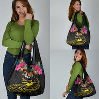 Kiribati Independence Day Personalised Grocery Bag Gold Frigatebird with Polynesian Pattern