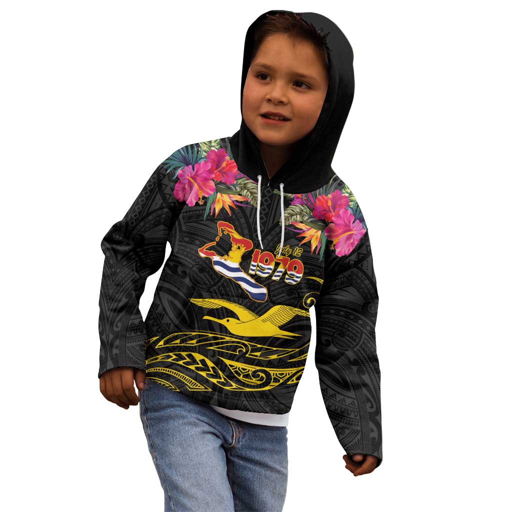 Kiribati Independence Day Personalised Kid Hoodie Gold Frigatebird with Polynesian Pattern