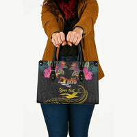 Kiribati Independence Day Personalised Leather Bag Gold Frigatebird with Polynesian Pattern - Polynesian Pride
