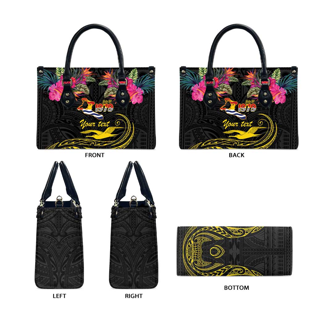 Kiribati Independence Day Personalised Leather Bag Gold Frigatebird with Polynesian Pattern - Polynesian Pride