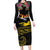 Kiribati Independence Day Personalised Long Sleeve Bodycon Dress Gold Frigatebird with Polynesian Pattern