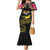 Kiribati Independence Day Personalised Mermaid Dress Gold Frigatebird with Polynesian Pattern