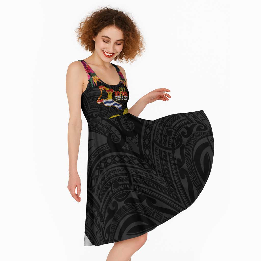 Kiribati Independence Day Personalised Midi Dress Gold Frigatebird with Polynesian Pattern - Polynesian Pride