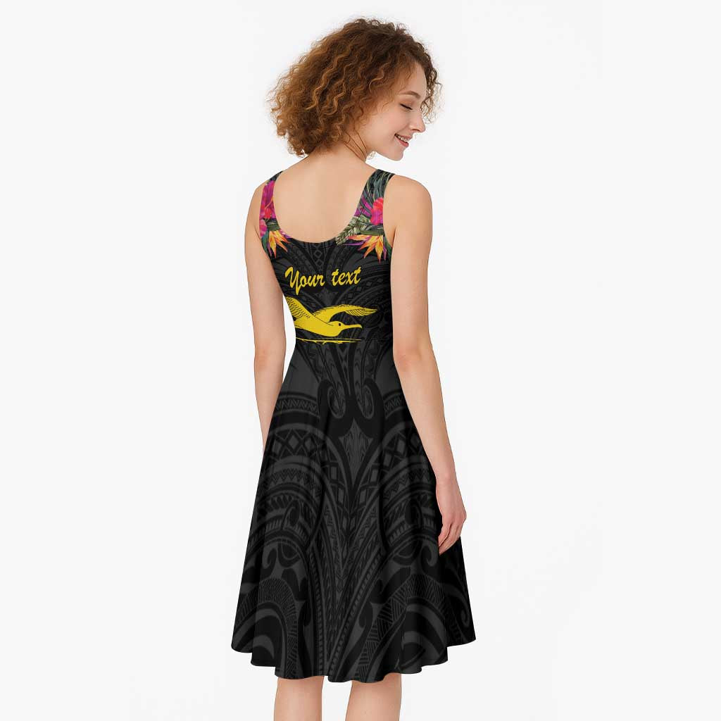 Kiribati Independence Day Personalised Midi Dress Gold Frigatebird with Polynesian Pattern - Polynesian Pride