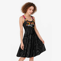 Kiribati Independence Day Personalised Midi Dress Gold Frigatebird with Polynesian Pattern - Polynesian Pride