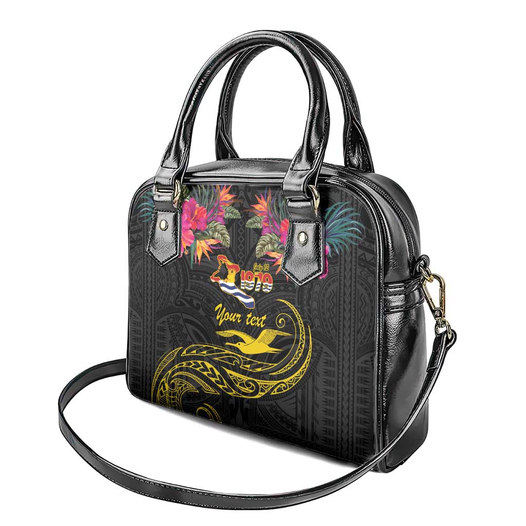 Kiribati Independence Day Personalised Shoulder Handbag Gold Frigatebird with Polynesian Pattern