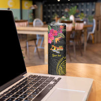 Kiribati Independence Day Personalised Skinny Tumbler Gold Frigatebird with Polynesian Pattern