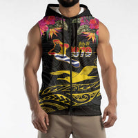Kiribati Independence Day Personalised Sleeveless Zip Hoodie Gold Frigatebird with Polynesian Pattern - Polynesian Pride